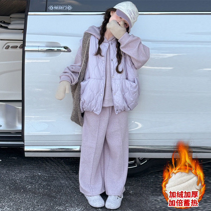 女童加绒加厚套装2025秋冬新儿童运动套装