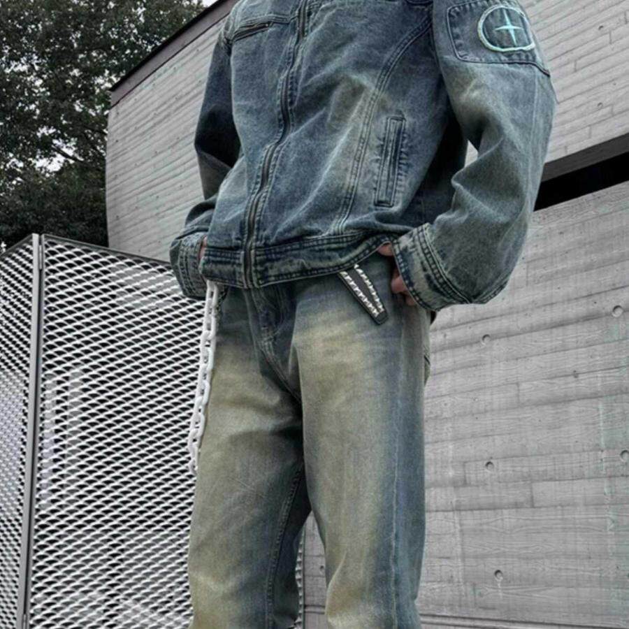 美式潮牌水洗牛仔外套男春秋oversize高街痞帅工装情侣夹克上衣女