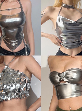 INS跨境欧美风dj演出服新款女装纯色修身时尚一字领裹胸露背背