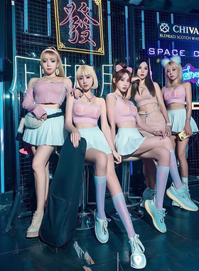 欧美女装露脐短款小背心辣妹吊带露背深V爵士舞舞团超短百褶裙