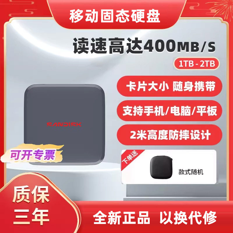 闪迪原WD西部数据移动硬盘1t高速移动固态2t手机电脑ssd小饼