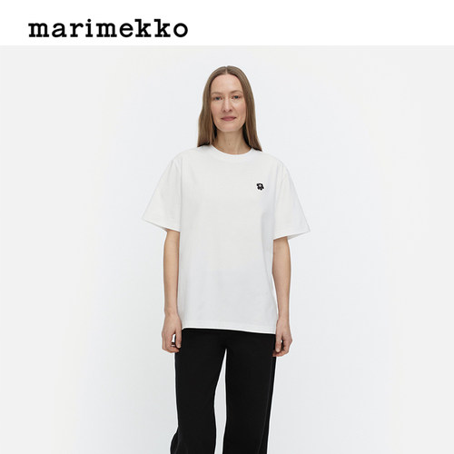 Marimekko【Unikko游霓可印花】圆领女士T恤宽松上衣