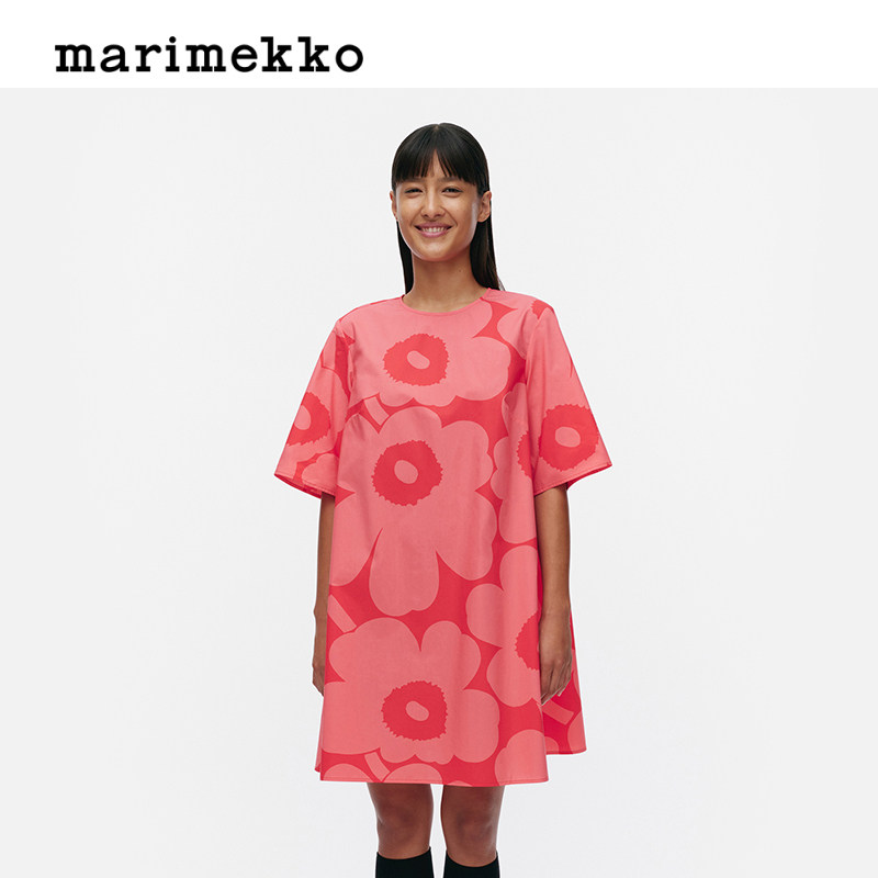 Marimekko玛莉美歌北欧芬兰A字修身女士气质红色连衣裙
