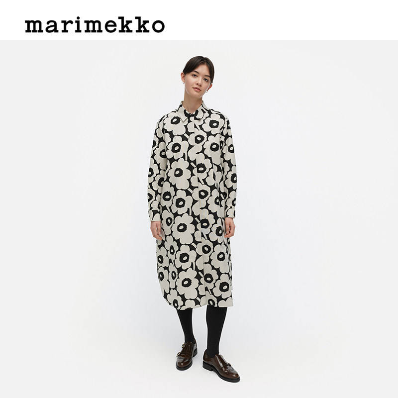 【亚洲限定系列】Marimekko女士Unikko游霓可印花长袖气质连衣裙