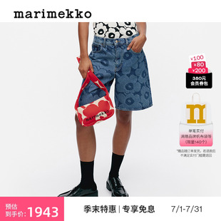 Marimekko 丹宁系列 2025春夏款 Unikko游霓可印花女士牛仔短裤