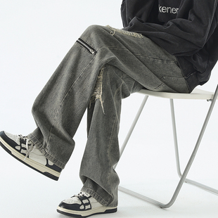 油腻客INSstudios潮流insstudlos秋冬新款多拉链破洞牛仔裤男女款