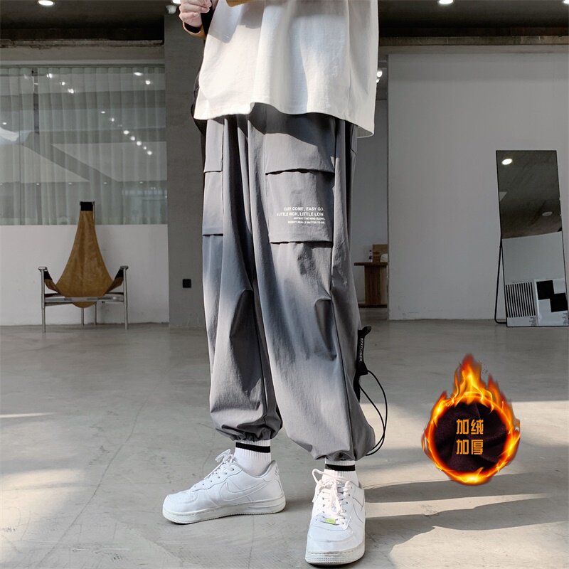 insstudios店铺潮大魔王商店韩版潮牌秋冬加绒保暖工装裤运动裤子