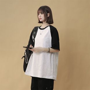 油腻客INSstudios潮流insstudlos高克重纯棉双拼色插肩袖T恤男女