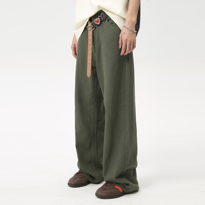 广州新塘牛仔裤男款2025新款美式复古宽松直筒休闲阔腿工装裤子
