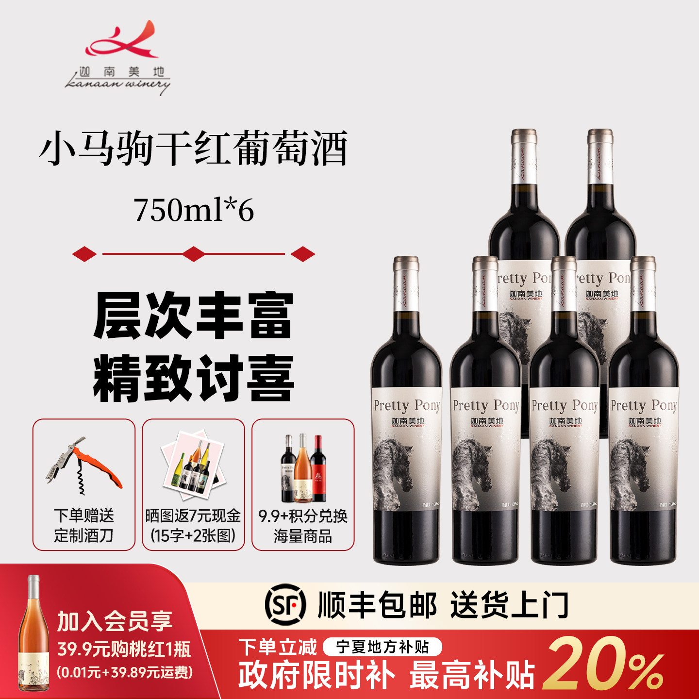【店长推荐】迦南美地小马驹赤霞珠美乐 宁夏干红葡萄酒 整箱送礼