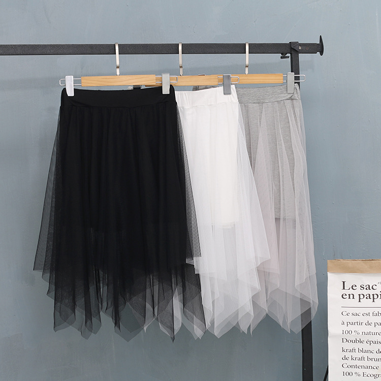 春夏款莫代尔网纱拼接不规则半身裙松紧腰女生长裙锥形裙|ruв категории Женская одежда, юбка - от Buy2taobao.com для оказания профессиональной услуги покупки агента Taobao