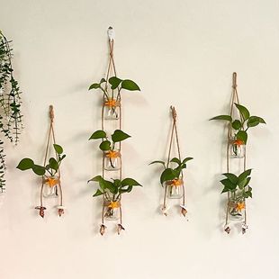 挂件小饰品ins风ins水培植物绳结挂墙玻璃花瓶装饰套餐小吊瓶清新