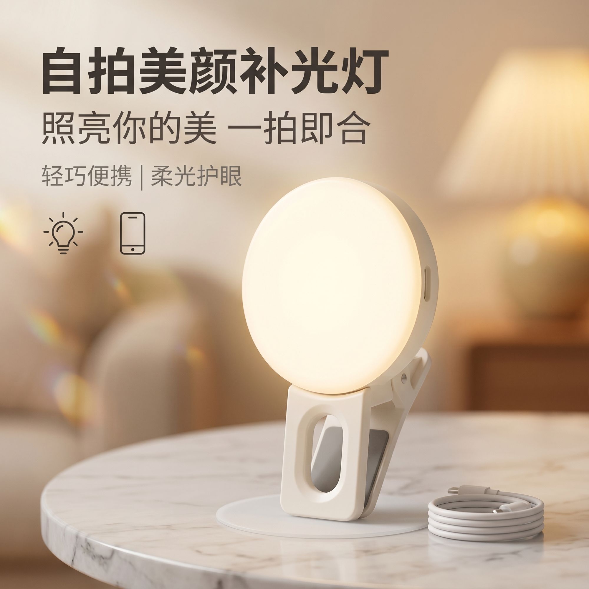 夹在手机上的补光灯美白