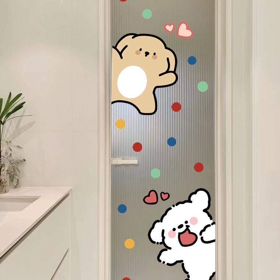 厕所门贴纸高级感新款INS小狗贴纸卡通装饰浴室厨房玻璃门防水卫,家居饰品,门贴,淘宝优惠券,粉丝福利购,淘宝优惠卷