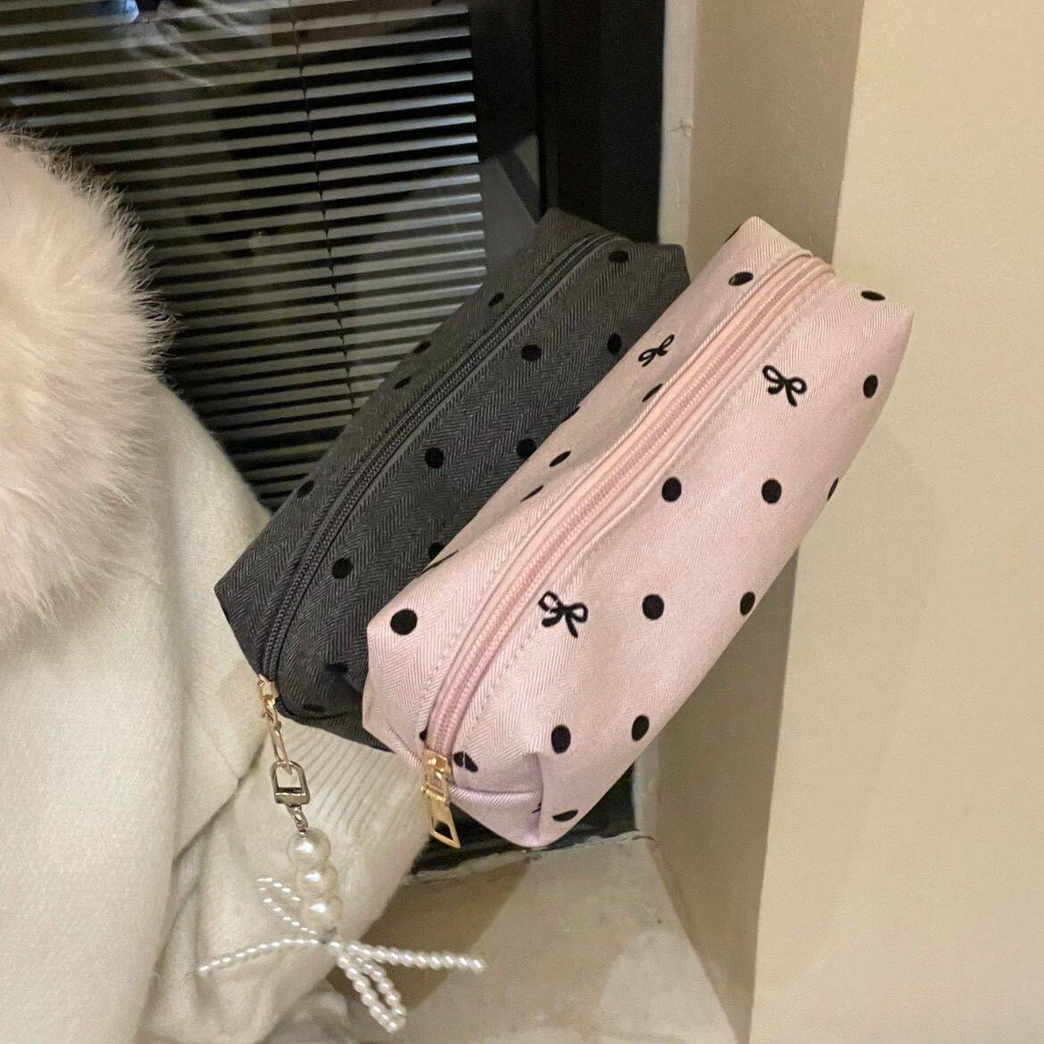 笔袋韩式风新款可爱韩系波点蝴蝶结笔袋简约ins文具大容量高颜值