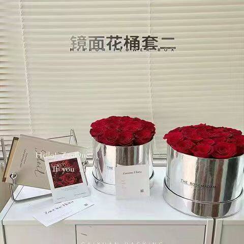 插花材料全套厂家直销圆形抱抱桶银色镜面鲜花桶花束插花diy材料