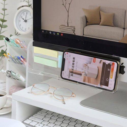 工位布置神器亚克力工位电脑收纳架增高置物盒办公室用品神器桌面