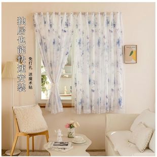 采光窗帘免打孔简易窗帘魔术贴卧室飘窗遮阳帘出租房小窗户遮光布