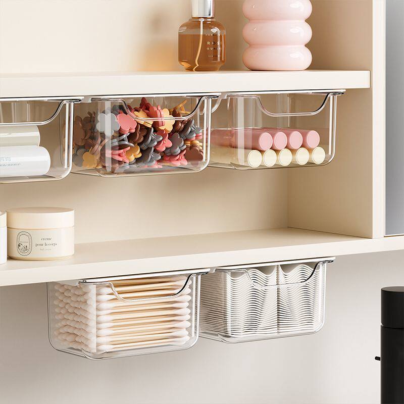 浴室柜内部收纳透明悬挂镜柜收纳盒免打孔抽拉式化妆棉发夹棉签整