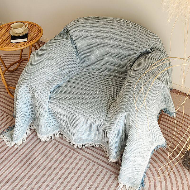 椅子遮盖布ins风华夫格沙发巾单人沙发盖布四季通用沙发套罩网红