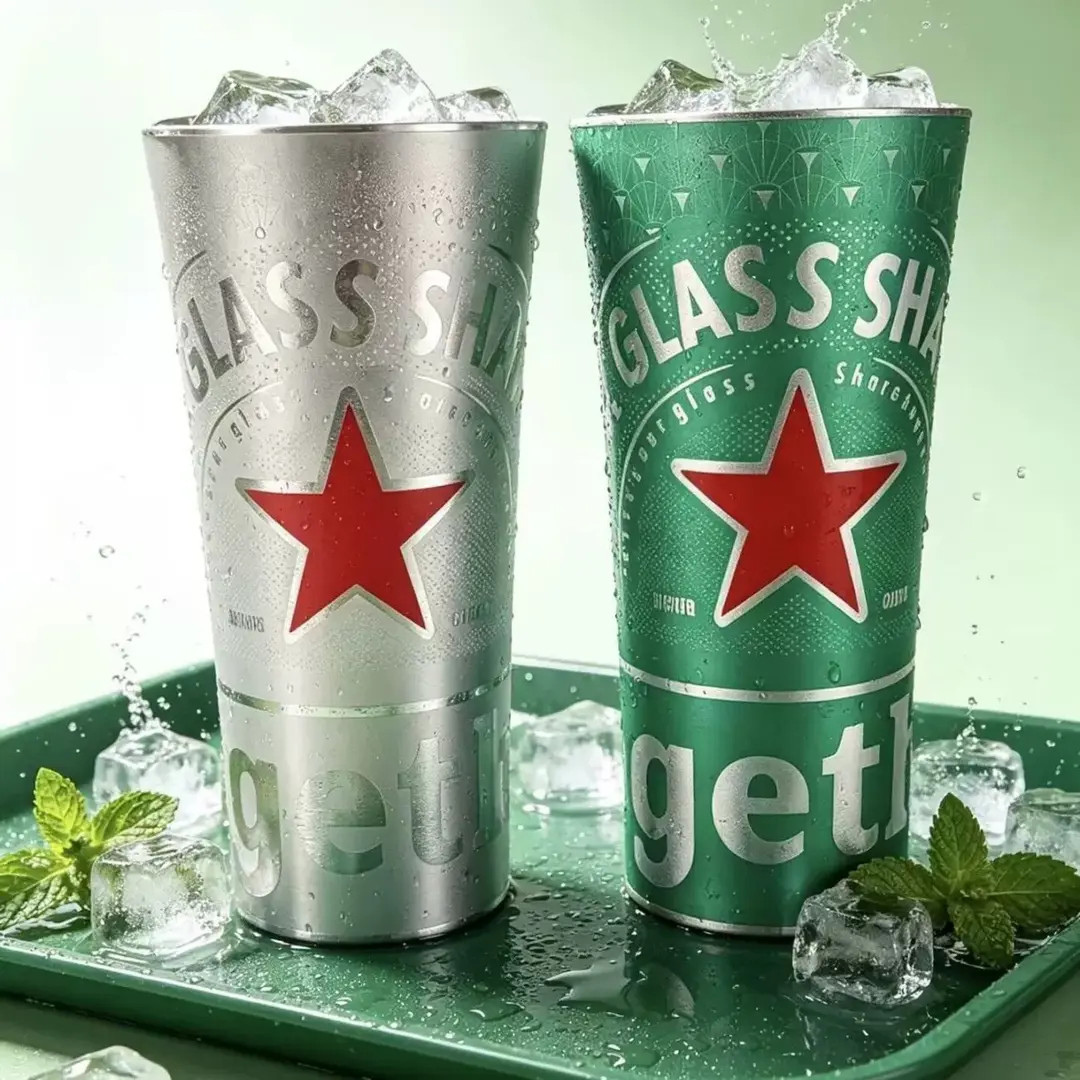 喜力冷变色啤酒杯直身网红露营杯铝杯变色杯收藏喜力啤酒杯冷变杯