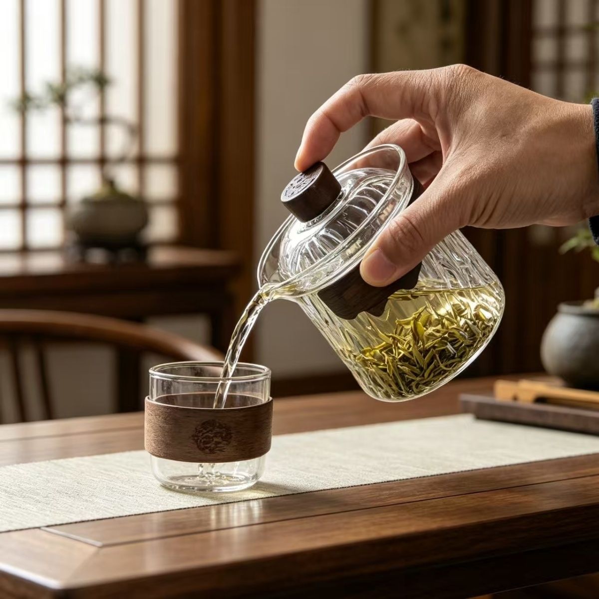 一人独饮茶具玻璃盖碗茶