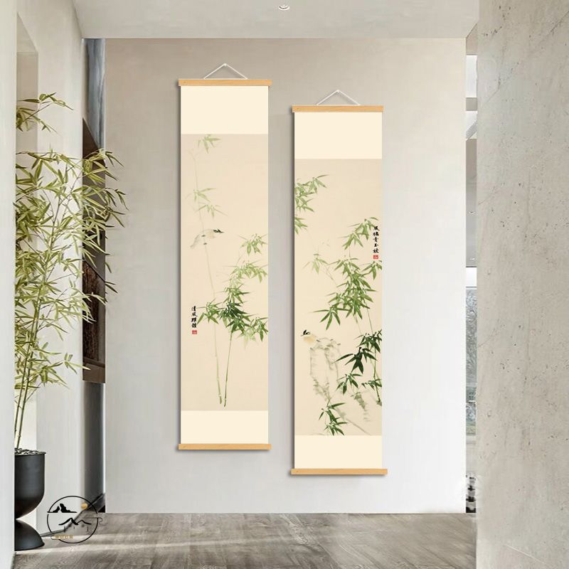 电视壁挂画竹报平安挂轴中式书房茶室墙上装饰画餐厅四条屏挂画走