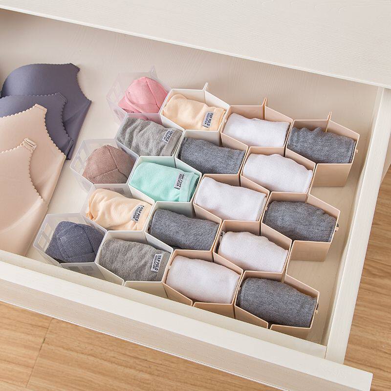 蜂窝分隔板蜂窝式抽屉收纳分隔板8片自由组合放内衣裤袜子整理塑