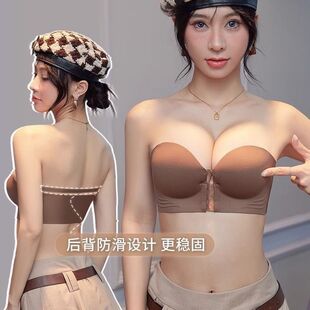 没有肩带的内衣夏季新款无肩带内衣女小胸聚拢防滑上托前扣隐形文