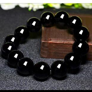 手链男款简约百搭黑玛瑙黑耀石佛珠人造手串学生情侣水晶男女礼物