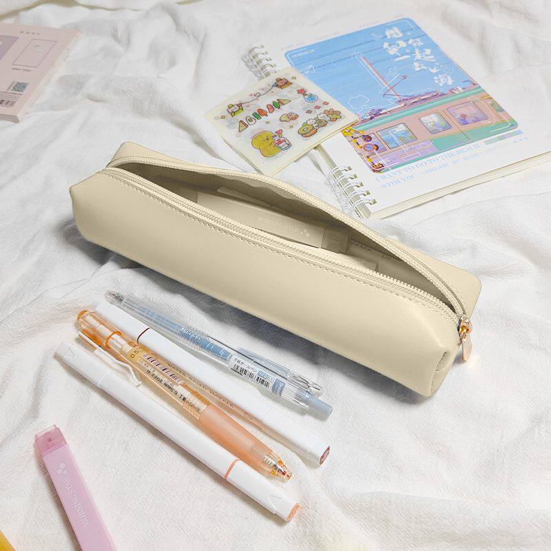 日韩系ins笔袋皮质笔袋撞色简约软耐脏高颜值大学生男女大容量化