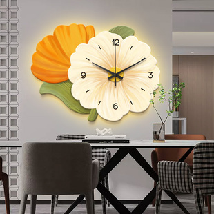 钟表挂钟客厅大气创意装饰饭厅2025网红家用静音花卉壁灯时钟挂画
