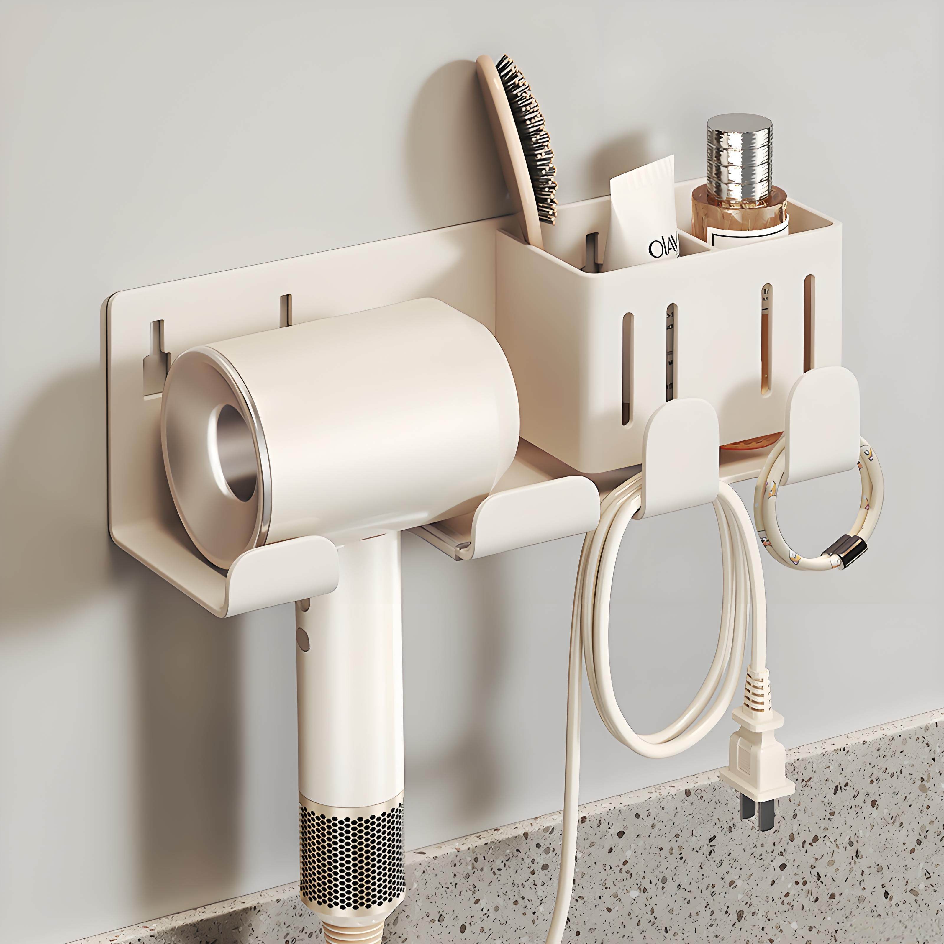 奶白吹风机置物架免打孔卫生间收纳电吹风挂架吹风筒支架浴室架子,家庭/个人清洁工具,吹风机置物架,淘宝优惠券,粉丝福利购,淘宝优惠卷