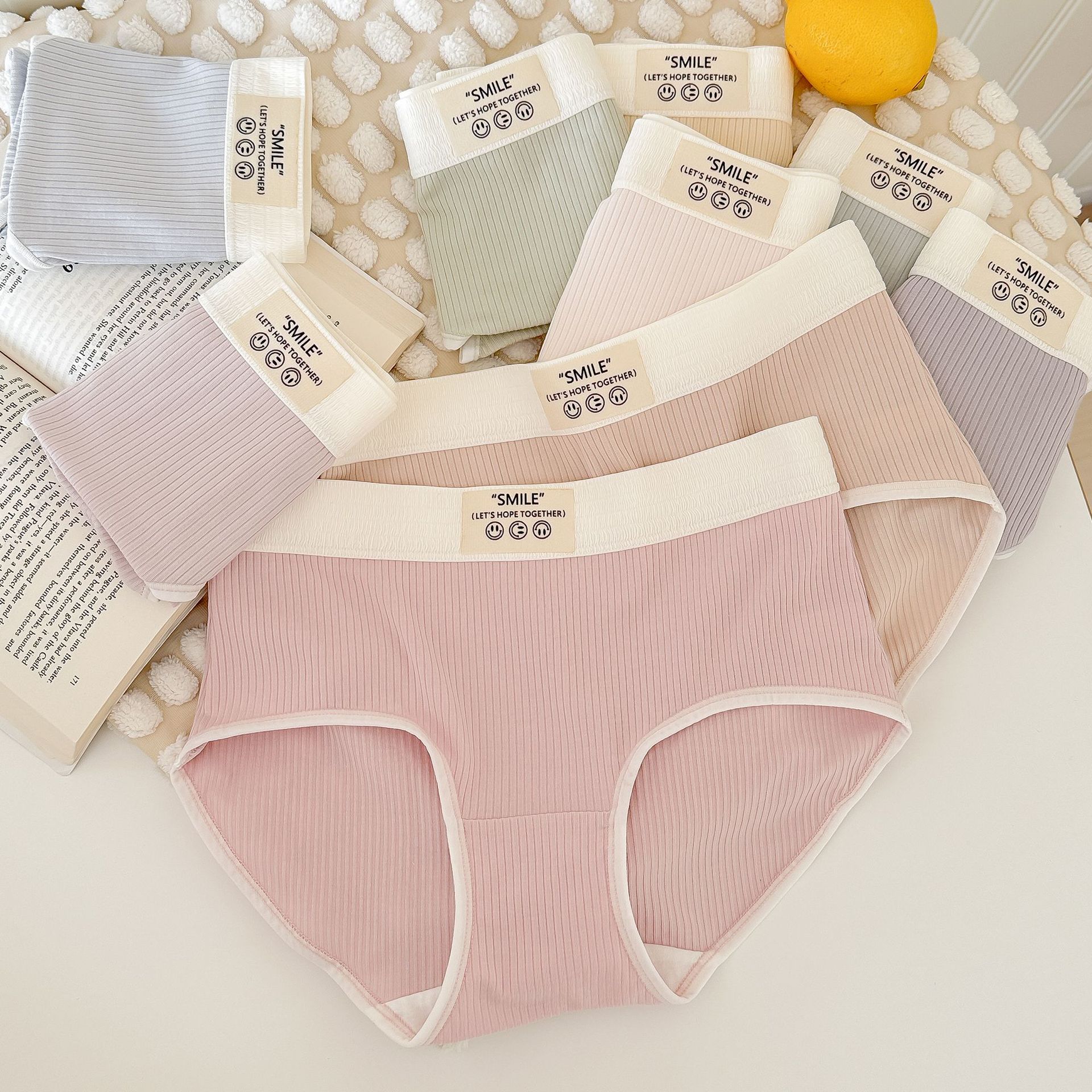 泡芙家Shop日系字母弹力腰螺纹棉少女内裤抗菌纯棉透气底裆三角裤