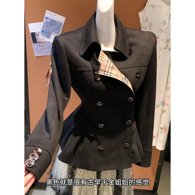 【暗幕法则】韩系秋日穿搭ootd休闲双排扣小众设计感千金风黑外套