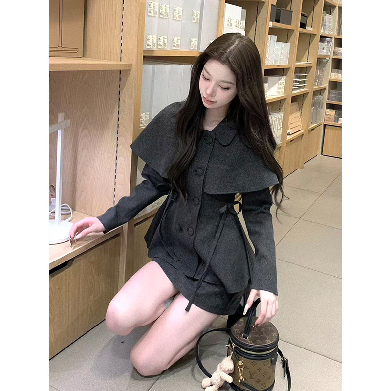 miu系千金风毛呢套装女秋冬新款气质灰色修身斗篷外套+半裙两件套,女装/女士精品,时尚套装,淘宝优惠券,粉丝福利购,淘宝优惠卷