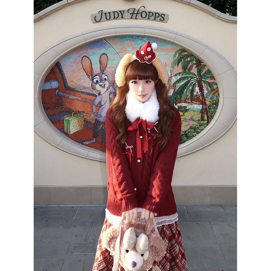 韩系针织红色上衣半身裙两件套冬季新款气质减龄保暖套装甜美百搭