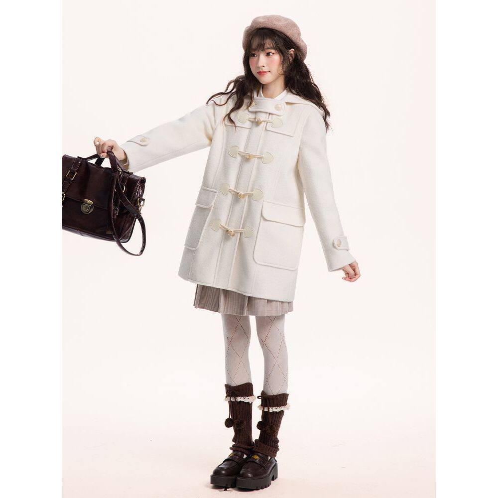 【绪山眠兔】甜美牛角扣大衣女学院秋冬小个子JK制服日系清新外套