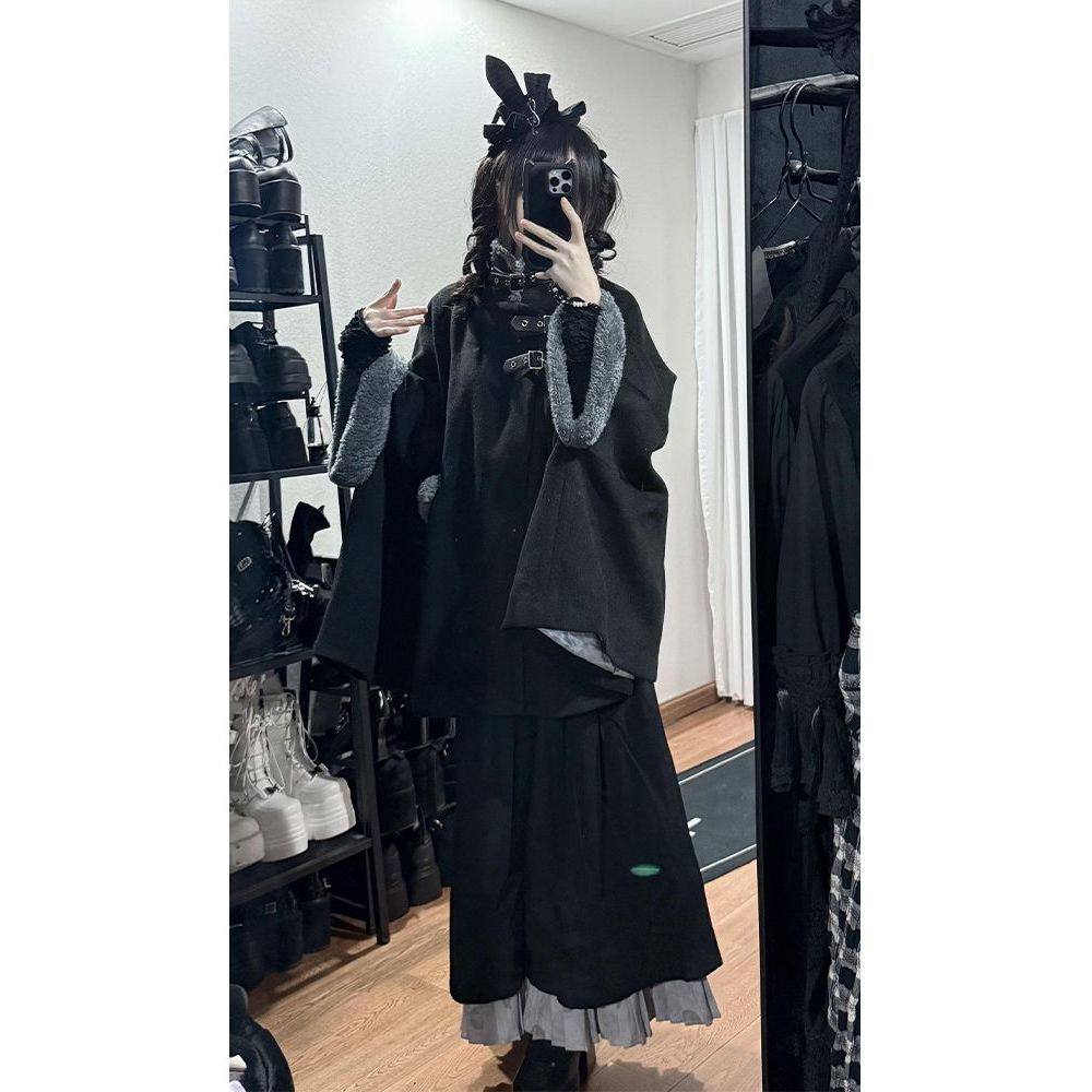 墨色江南 国风新中式高级感大衣披风毛呢袄子秋冬长款斗篷外套