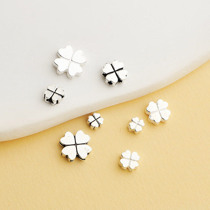 s925泰银纯银四叶草隔珠DIY手工编绳串珠手链散珠材料扁珠配件