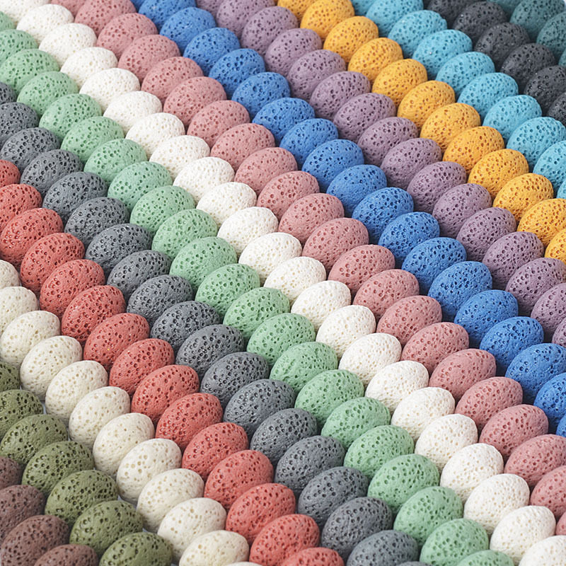 火山石圆珠散珠彩色火山岩大孔车轮珠算盘珠DIY饰品配件