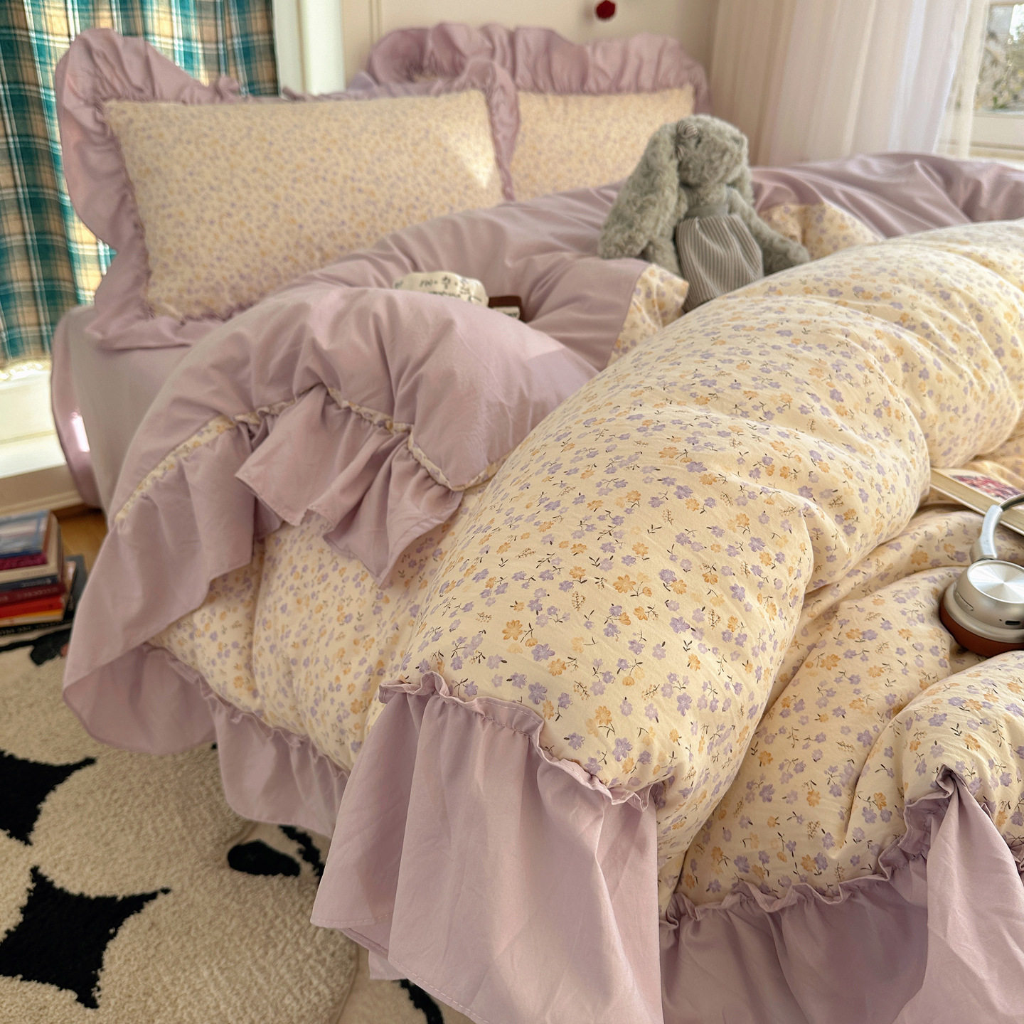 韩式花边水洗棉四件套高级感被套床笠床裙学生宿舍床单被罩三件套