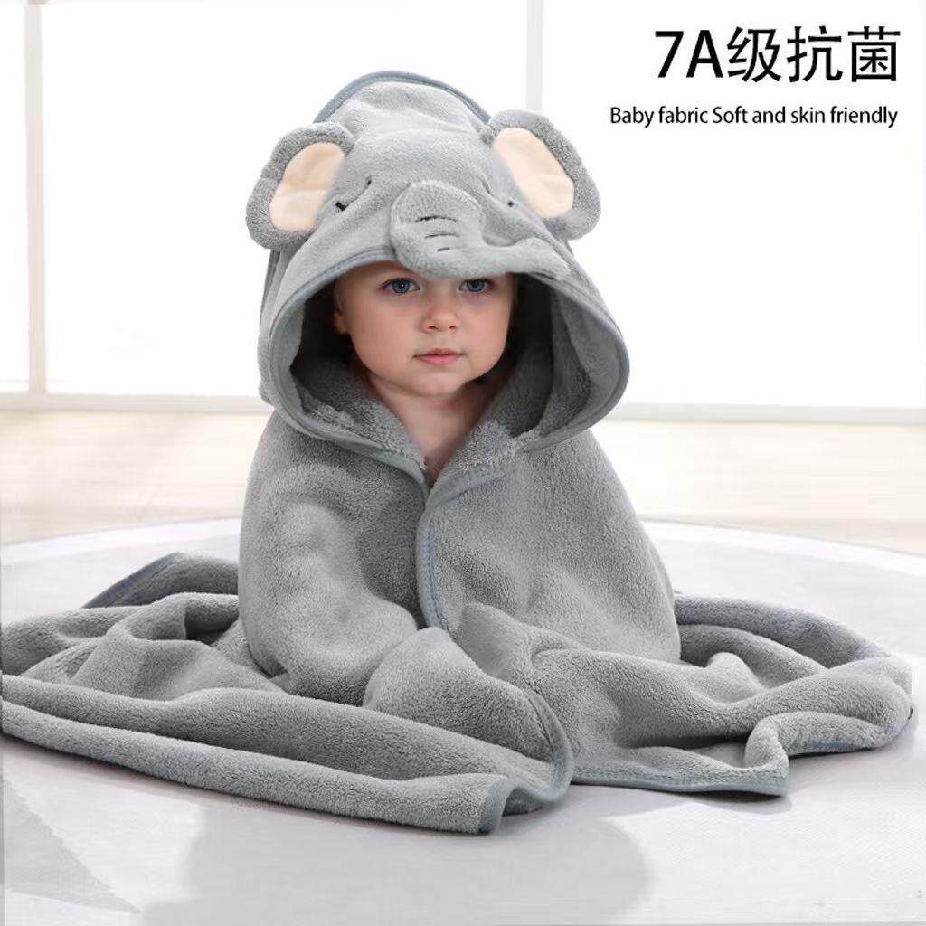 婴儿卡通包被珊瑚绒吸水儿童浴巾绣花抱毯带帽斗篷新生儿抱被小童