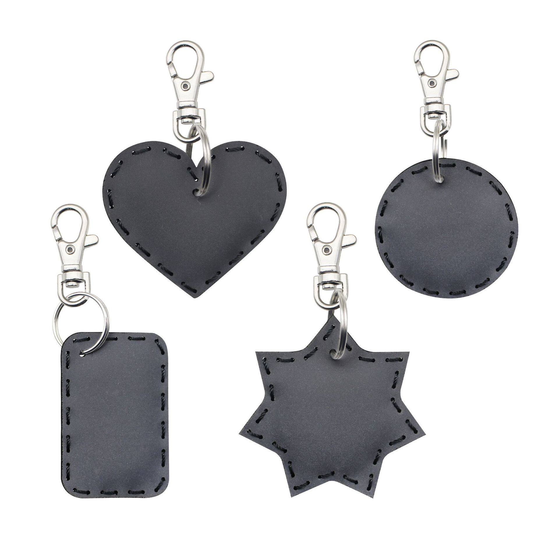 夜间光照反光皮革挂件几何形状爱心圆长方形填充棉垫缝线钥匙扣