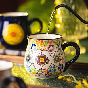 手绘马克杯创意水杯办公室早餐陶瓷杯家用复古杯情侣杯咖啡杯