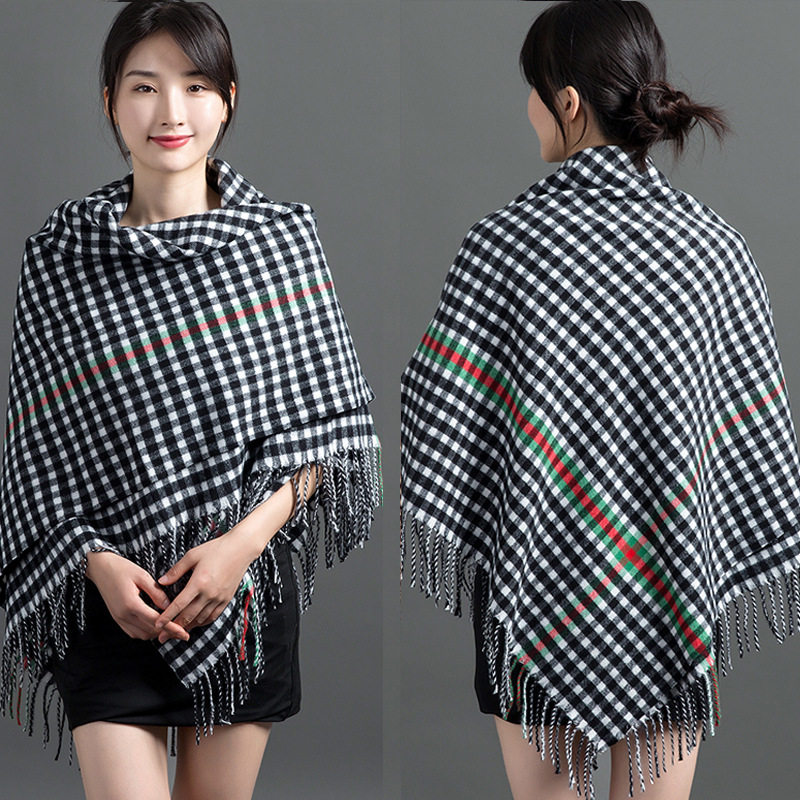 丽江旅游格子围巾仿羊绒大方巾秋冬厚款披肩围巾冬季保暖披风