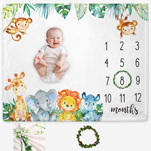 婴儿里程碑月份数字拍照毯 法兰绒盖毯抱毯空调毯 宝宝摄影背景毯