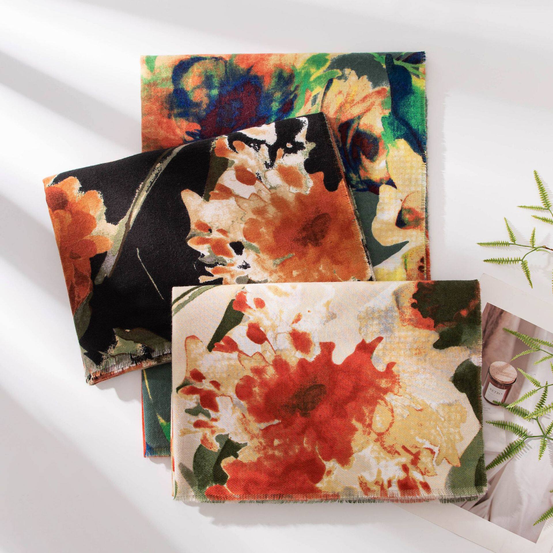 仿羊绒围巾女印花优雅中国风保暖披肩高级感时尚通勤护颈防寒围脖