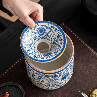 烟灰缸青花漏斗汝窑大号带盖烟灰缸防飞灰家用客厅创意时尚烟灰缸