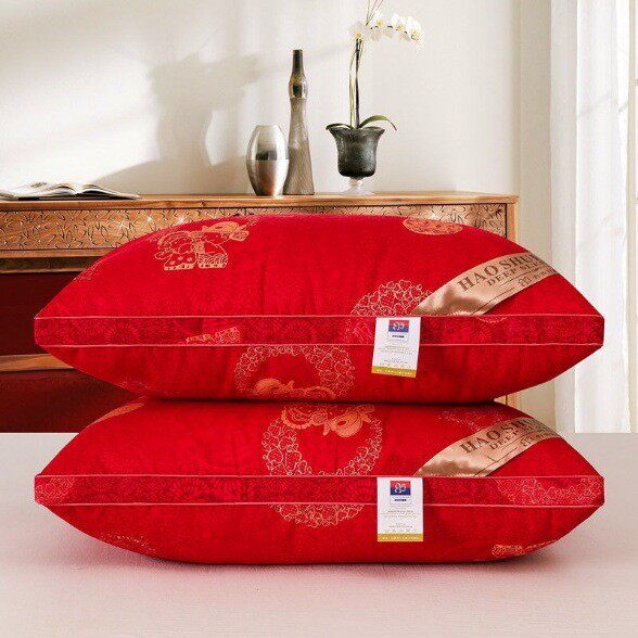 新婚一对装特价枕芯柔软舒适透气亲肤情侣结婚大红色婚庆枕头